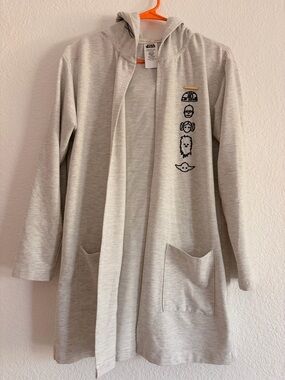 Disney Parks Star Wars Light Gray Hooded Open Cardigan with Embroidered Icons